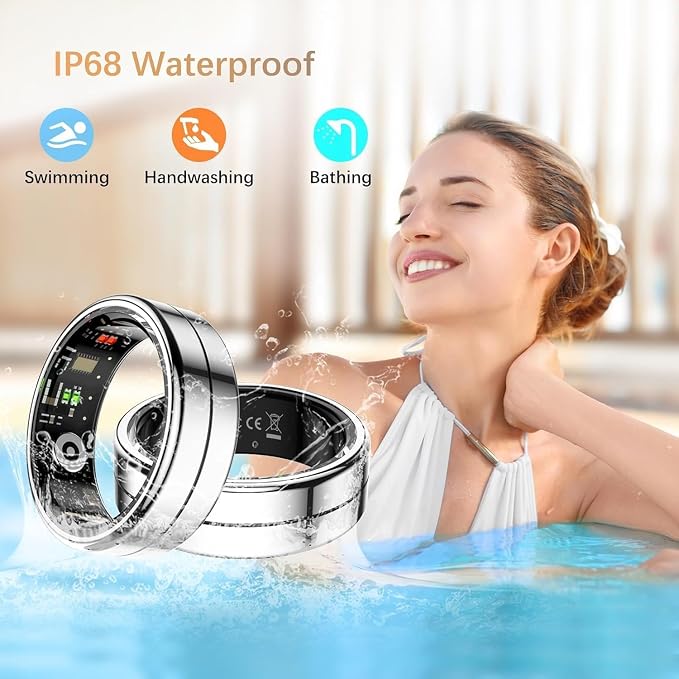 Fit Ring, Smart Health Rings for Women Men with Heart Rate,Blood Oxygen,HRV, Stress Level, Sleep Monitor, Step Tracker, IP68 Waterproof Smart Ring for iphone &Android, No Subscription Fee (Silver, 9#)