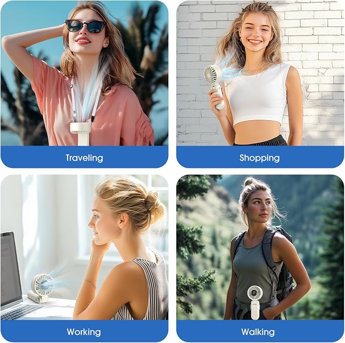 【5200mAh】Portable Handheld Fans for Travel, High-Speed Motor, Rechargeable Hand Held Fan, 5 Speed,180°Foldable, Small Personal Fan,4-IN-1 Hand/Desk/Waist/Neck Fans,Summer Beach Travel Essentials