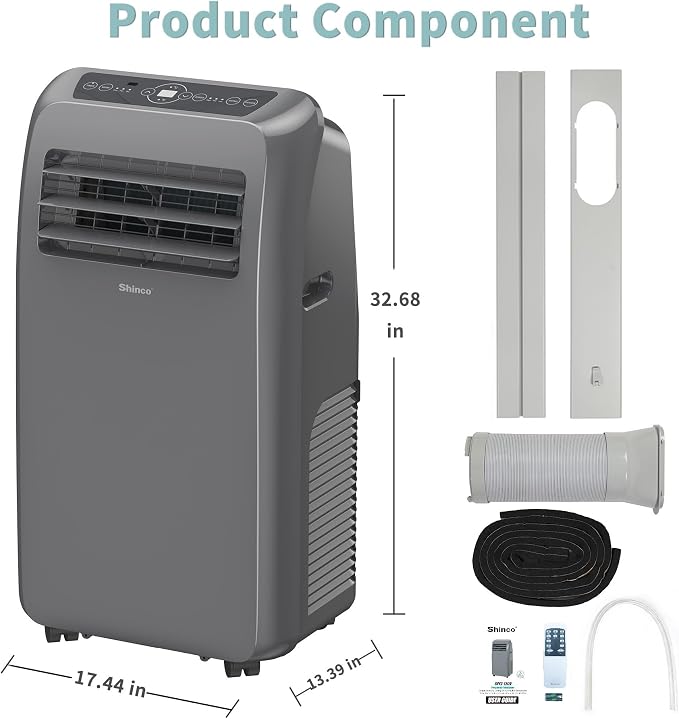 Shinco 12,000 BTU Grey Portable Air Conditioner, Portable AC Unit with Built-in Cool, Dehumidifier&Fan Modes for Room up to 450 sq.ft, with Remote Control, 24 Hour Timer, Installation Kit