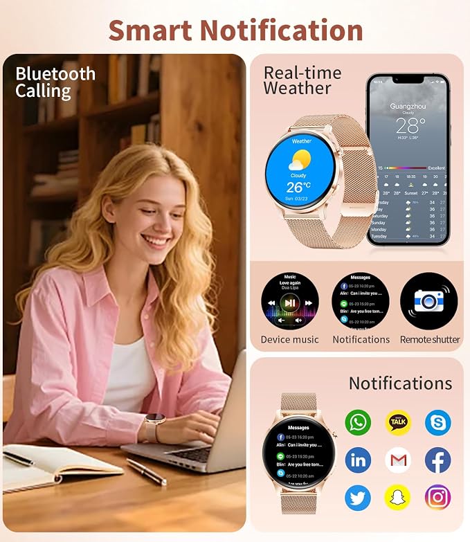 LIGE Smart Watch for Women,1.32" Amoled Display Smart Watch with Bluetooth Call Heart Rate,Sleep Clories Tracker,2 Straps,100+ Sports Modes,Women Smartwatch for Android iOS(FV23-D)