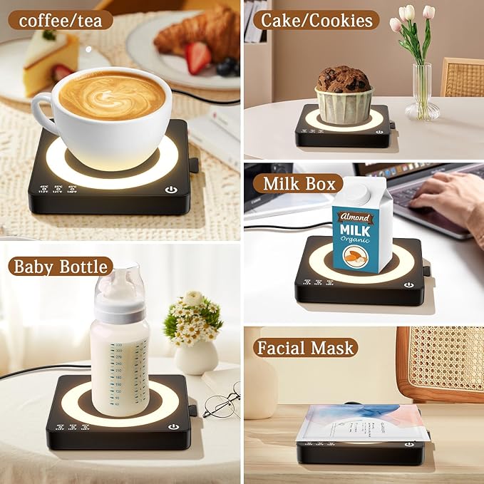 Coffee Mug Warmer, Smart Mug Warmer, 15W Wireless Phone Charging, 3 Heat Settings Temperature Controlled, 8H Auto Off, Candle Warmer, Safe for Heating Coffee, Beverage, Milk, Tea