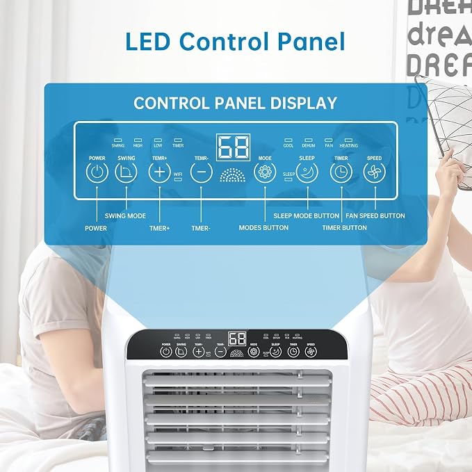 GarveeHome Portable Air Conditioners 8000 BTU, Energy Saving Air Conditioner with 3 Modes, Remote Control, and Quiet Operation, Perfect for Small Rooms, Apartments, and Dorms, Black