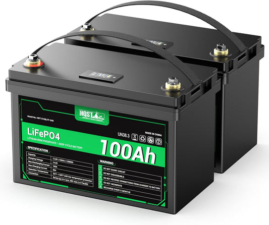 HQST 12 Volt 100Ah Lithium Iron Phosphate Battery with LED Meter,LiFePO4 Battery,10 Year Lifetime,Low & High Temp Protection,Supports in Series and Parallel,for RVs,Trolling Motors,Boats,Marine-2 Pack