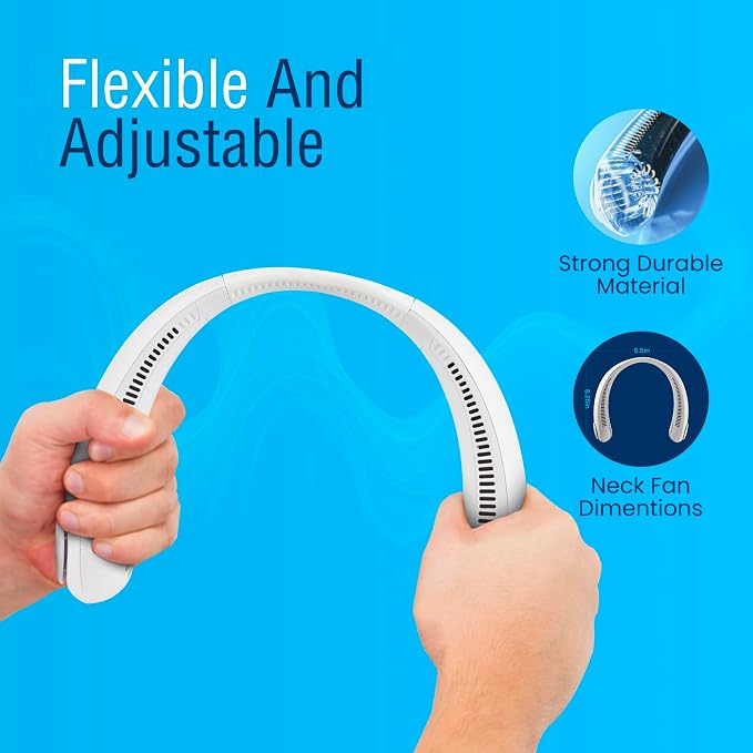 NEXAIR Portable Neck Fan Hands Free Cooling Lightweight Bladeless Neck Fan, 3 Speeds, 2400mAh Battery, 5H Runtime White | 3 Speeds, 2400mAh Battery, 5H Runtime, Lightweight Cooling