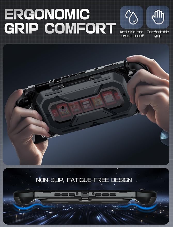 Mumba Dockable for Nintendo Switch 2 Case with Flip Stand, [Titan] Ergonomic Switch 2 Grip Protective Cover Holds 5 Game Cards & 2 TF Cards TPU Accessories and Quick-Release Joy-Con Design(Black)