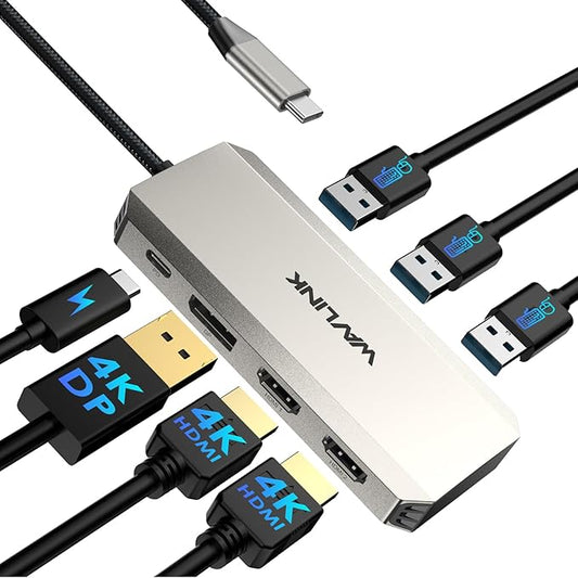 Laptop Docking Station, WAVLINK Triple 4K Docking Station with Dual HDMI, DP, 100W PD in, 3 USB-A2.0 for Wireless Device, Compatible with Dell/HP/Lenovo etc, Windows Systerm Computer Only