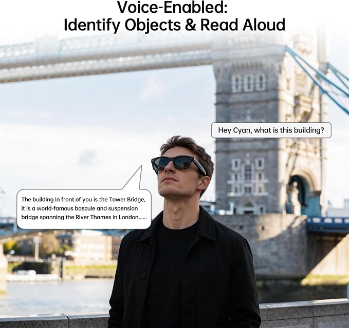 2026 New AI Smart Glasses with 32MP Camera, 4K HD Video Recording, AI Voice Assistant, Real-Time Translation, Open-Ear Speakers, Wireless Charging, Bluetooth, 3 Lenses, for Work and Travel