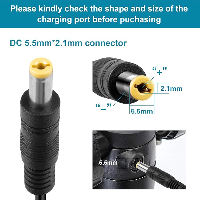 [Verified Fit] 54.6V Charger for AMYET EB26, V9 G60, G60 S8, Caroma E66 Pro, P1 P2 P3, Heybike Race Max Sola Horizon Cityrun 48V 7.8Ah–15Ah Battery Power Adapter Cord, Barrel Tip(NOT 3-pin)