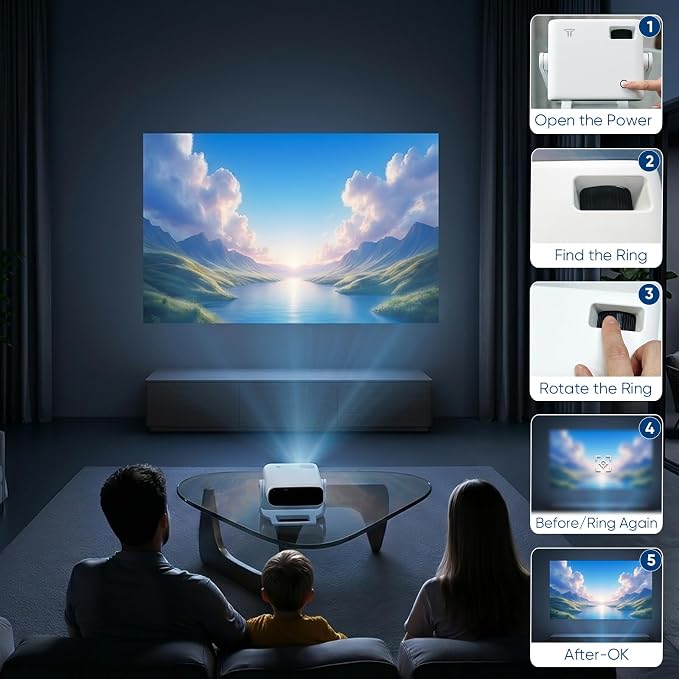 Wielio 2026 Smart Projector Android TV with WiFi 6 and Bluetooth 5.0 Built in 1000+ Apps 240 ANSI Portable Bedroom Mini Movie Projector Support 4K/1080P Auto Keystone & Zoom