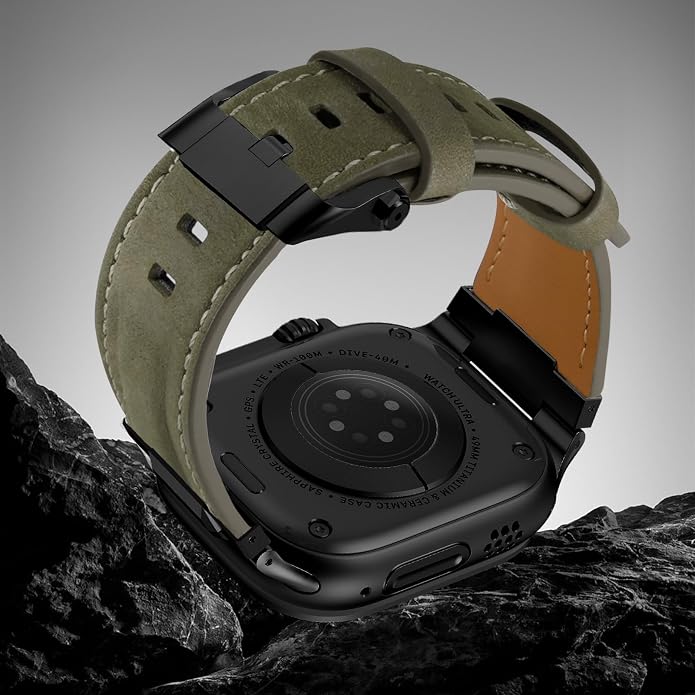 Vintage Genuine Leather Band for Apple Watch Ultra 49mm (2026 Upgrade), Rugged Replacement Strap Compatible with iWatch 46mm 45mm 44mm - for Men Women, Fit Ultra3/2/1, SE 3/2/1, Series11 10/9/8/7/6/5/4
