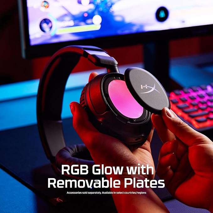 HyperX Cloud Flight 2 – Wireless Gaming Headset, Customizable RGB Lighting with Removable Earcup Plates, up to 100 Hours of Battery Life, 2.4GHz & Bluetooth, Multi-Platform Compatibility - Black