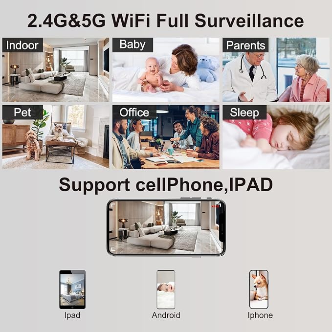 1080P Full HD WiFi Indoor Camera, Pet Monitor Nanny Cam with Night Vision, Motion Detection for Home Security