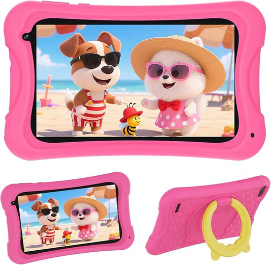 DigiLand Android Kids Tablet, 7 inch Tablets for Kids, 4+32GB Toddler Tablet with Case Included, Parental Control, 3000mAh Battery, Dual Camera, GMS, BT 5.0 & WiFi (Pink)