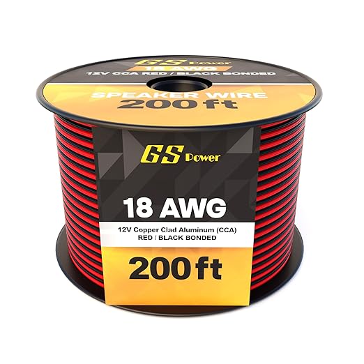 GS Power CCA 400ft 18 Gauge Wire Automotive 200ft Red/200ft Black Bonded, 18 AWG 12v Low Voltage, Speaker Electrical Wire Low Voltage Primary for Car Stereo Audio Trailer Harness Hookup Wiring LED DIY