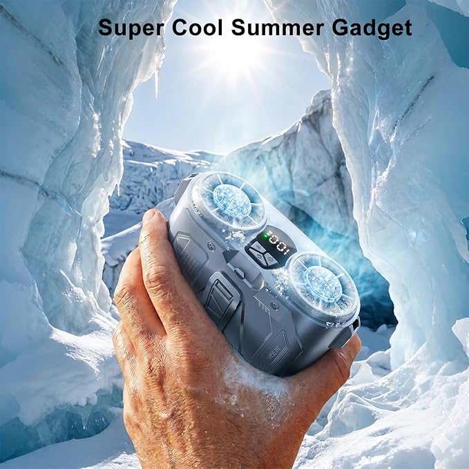 Portable Waist Fan with 2 Ice Cooling Plates & Flashlight, Personal Neck Belt Clip On Fan Dual Turbo 32000 RPM, Shirt Fans Air Conditioner 10000mAh Rechargeable, 100 Speeds for Outdoor Travel Jobsite