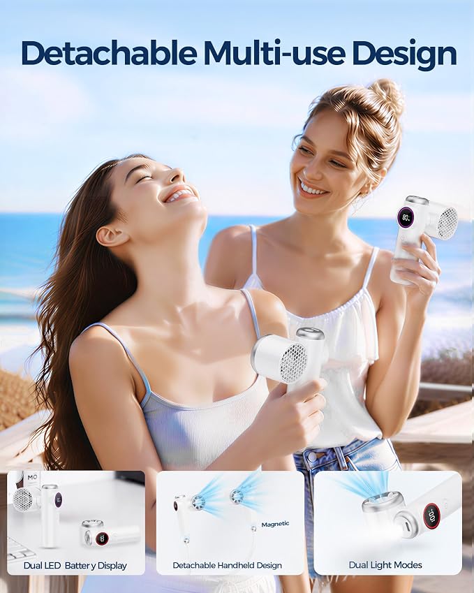 Portable Neck Fan, 5 Speeds LED Display, 6H Battery, 3-in-1 Magnetic Detachable Neck Fan with Flashlight, Adjustable Width, Rechargeable Hands-Free Bladeless Wearable Fan for Outdoor Travel Gifts