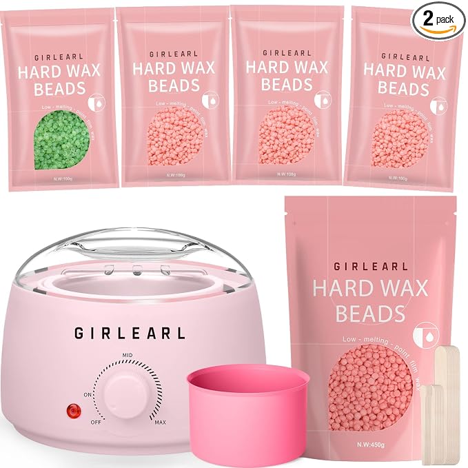 GIRLEARLE Wax Warmer Kit for Women and Men + 1lb Hard Wax Beads at Home, Multiple Formulas Target Different Types of Hair for Sensitive Skin Body, Brazilian Bikini, Eyebrow, Facial