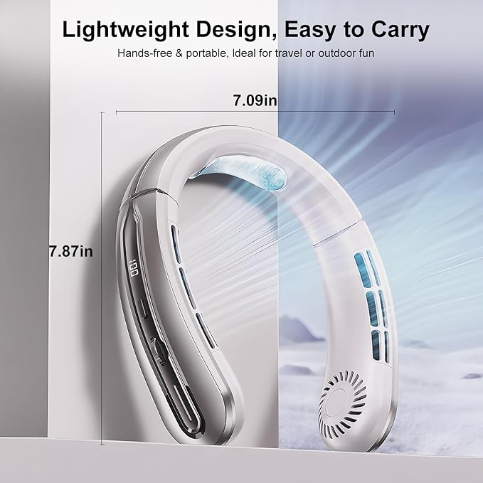 Portable Neck Fans that Blow Cold Air, Rechargeable Personal Small Wearable Cooler With 3-Speed, LED Display, 5000mAh, Type-C Port, Gift For Women, Dad, Birthday, Father, Travel, Outdoor, Grey