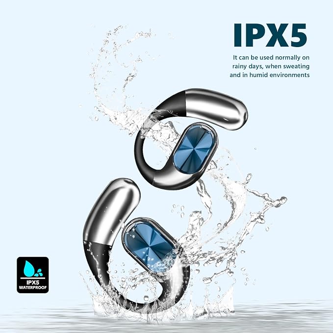 Open Ear Earbuds,Open Ear Headphones Wireless Bluetooth 6.0,Powerful Sound,60H Playtime,IPX5 Waterproof,Rotatable Design,Sport Earbuds for Running & Fitness