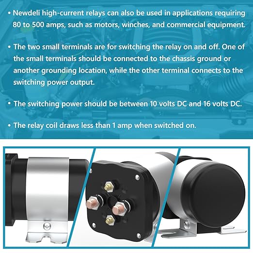 Newdeli 200Amp Battery Isolator 12V Relay Continuous Battery Isolator and Relay for Mobile Audio Marine Off-Road Cars RVs ATVs UTVs Boats