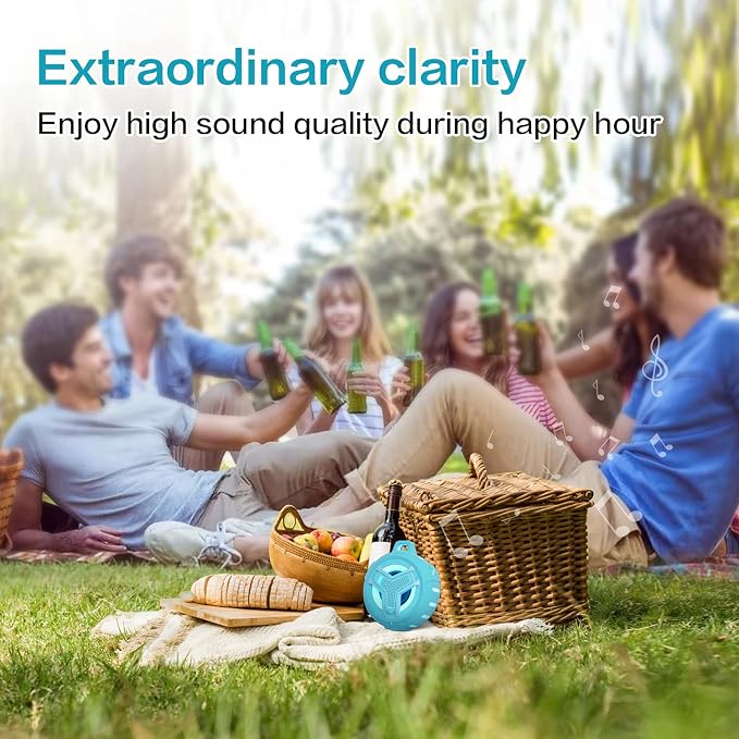 EBODA Waterproof Bluetooth Shower Speaker, IPX7 Floating Portable Wireless Small Speakers, 24H Playtime with RGB Light for Kayak, Beach, Pool Accessories, Gifts for unisex -Sky Blue