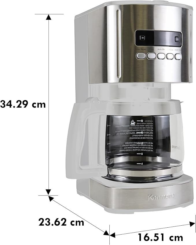 Kenmore Drip Coffee Maker - 12 Cup Programmable Cafe Machine With Glass Pot, Regular & Bold Brew, Auto Shut Off Large Water Reservoir, Reusable Filter, Kitchen Appliances For Cafeteria Barista