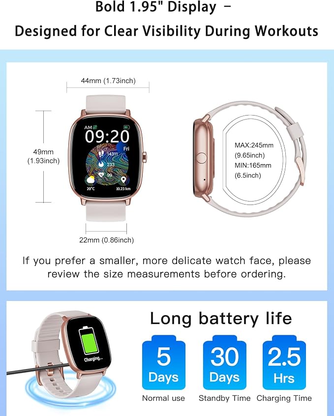 Smart Watches for Women Men with GPS Built-in, Answer/Make Calls, 1.95" Smartwatch for iPhone/Android Phones, Fitness Watch with Heart Rate/Sleep Monitor 100+ Sports Modes IP68 Waterproof (Starlight)