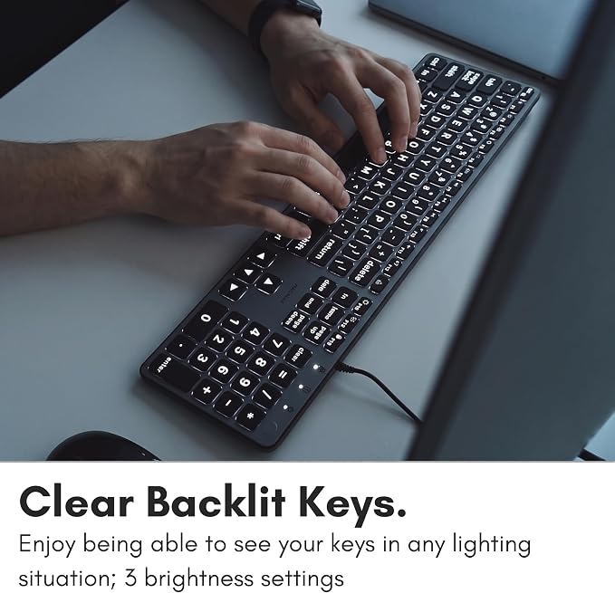 Macally Wired Keyboard for Mac (USB C + A) - Large Print and Backlit for Apple - 107 Key Full Size Large Letters USB C Keyboard for MacBook Pro/Air, Mac mini, iMac