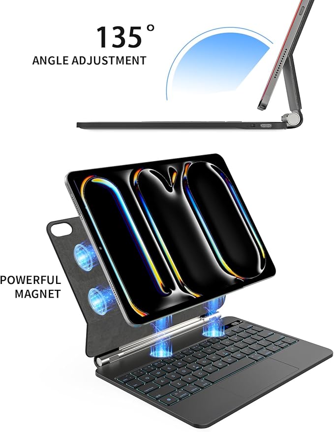 Keyboard Case for iPad Pro 11 inch (2025 M5 / 2024 M4) - Magic Keyboard with Trackpad, Easy-Set Magnetic Stand, 7-Color Backlit, Auto Sleep/Wake up, iPad Floating Keyboard