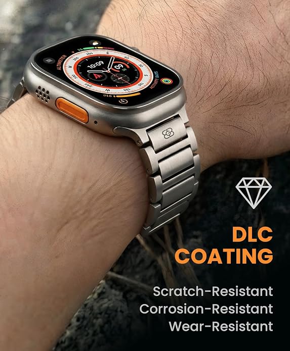Titanium Band Compatible with Apple Watch Ultra 3/2/1 49mm Band for Men & Series 11/10 46mm, Grade 5 Titanium with DLC Coating for Ultra 3 Watch Band, Easy-Adjust Metal Band & Butterfly Clasp