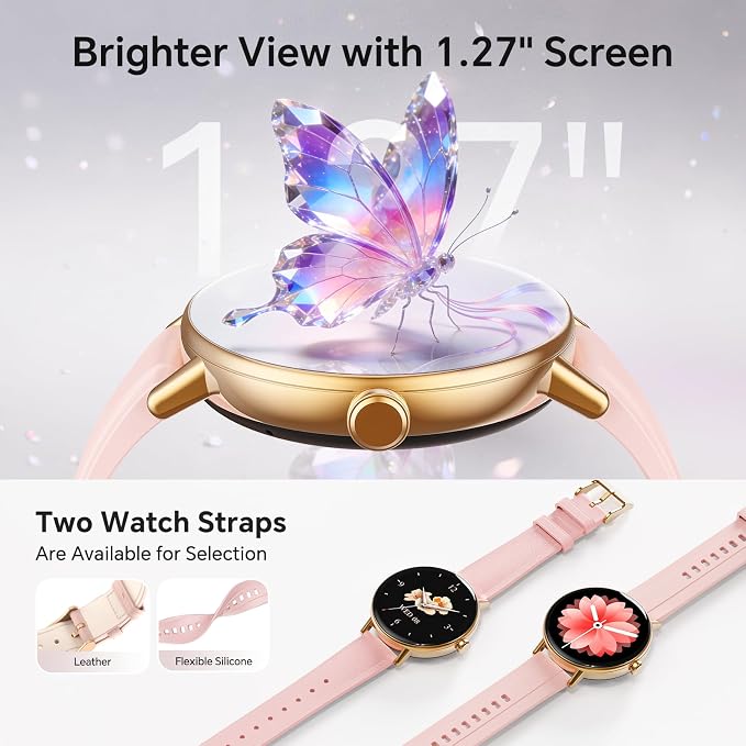 Gydom 1.27” Smart Watch for Women Men Compatible iPhone & Android (Answer/Make Call), Activity Fitness Tracker with 101+ Sports Modes, Heart Rate/SpO2/Stress/Sleep/Period Monitor, 2 Bands, IP68, Pink