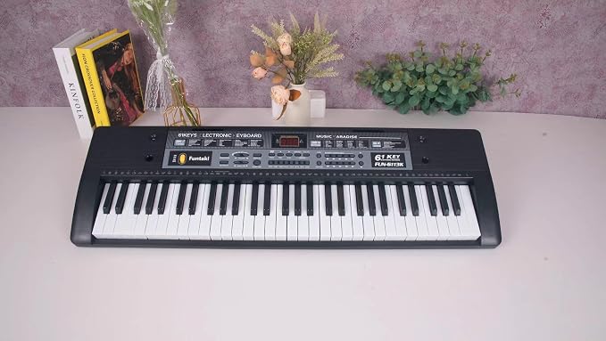 61 Key Electronic Keyboard Piano with Lighted Up Keys, Musical Mini Keyboard Piano with keyboard stand, Digital Portable Synthesizer Keyboards for Beginners Kids Adults (Black)