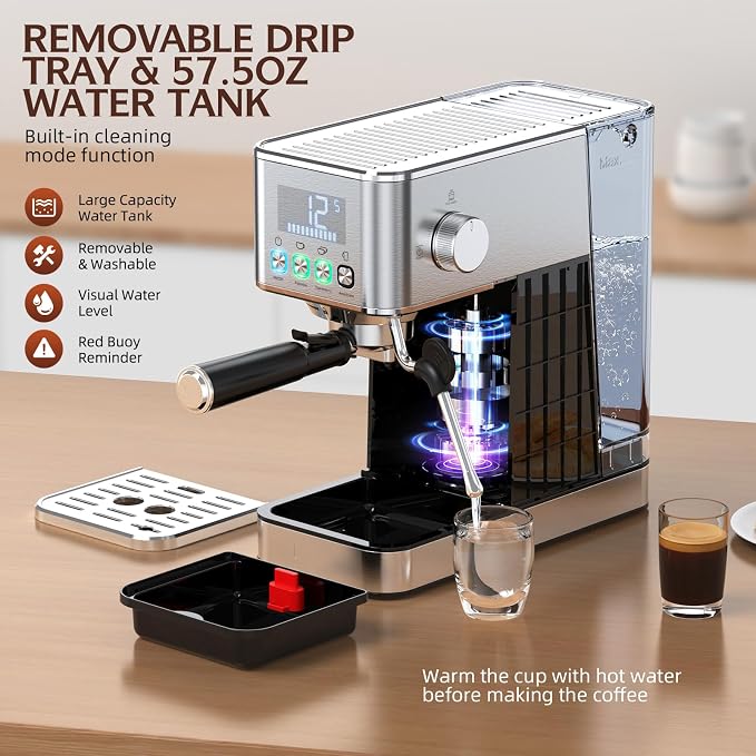 Espresso Machine 20 Bar, Stainless Compact Espresso Maker with Steam Milk Frother, 57.5OZ Water Tank, Touch Screen Indicator of Making Time, for Latte, Cappuccino, Silver Give to Family 2026
