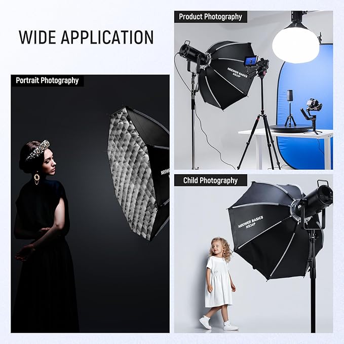 NEEWER Basics Octagonal Softbox Kit for Studio Photography Video Recording Streaming, 35"/90cm Quick Release Bowens Mount Softbox/Grid/Light Diffusers/Bag, for Continuous Lighting Strobe Flash, NS34P