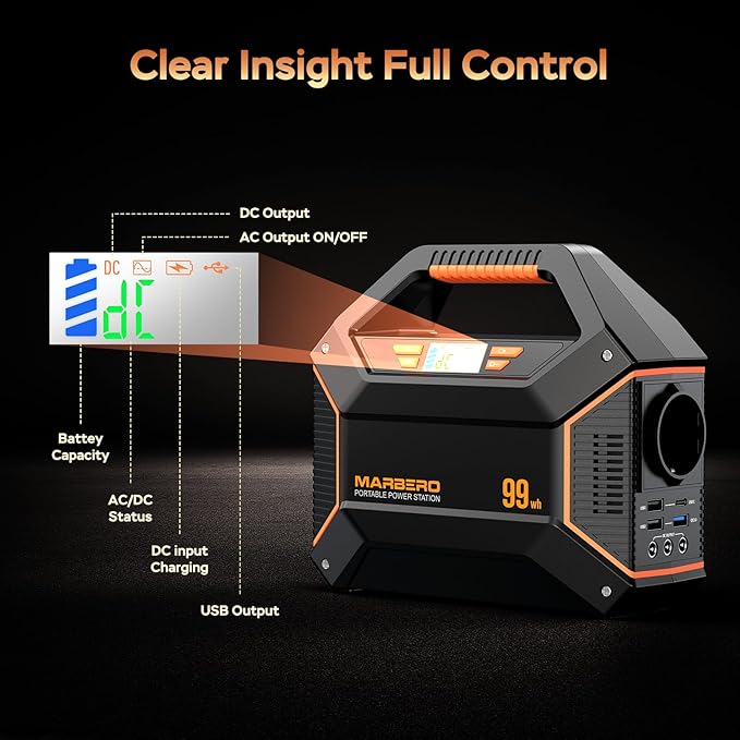 MARBERO 155Wh Solar Generator with Solar Panel Included 30W Portable Power Station 100W 150W Surge Multi-Output Solar Powered Generator Ultra Lightweight for Camping Emergency Blackout