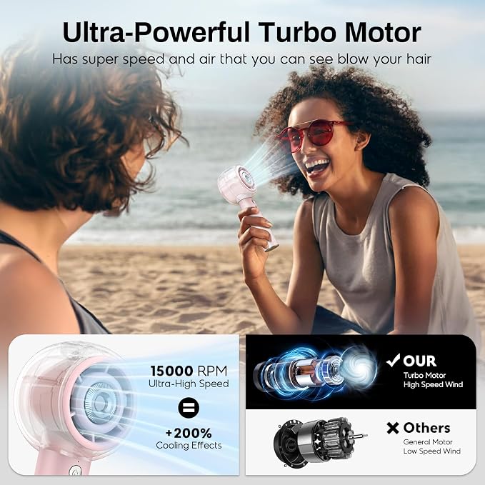 Misting Portable Handheld Fan, Powerful Turbo Motor, 6000mAh Rechargeable Battery, Personal Mini Fans with 4 Strong Wind, Cooling Gadgets for Travel, Camping, Beach, Outdoor, Gifts for Women Men-Pink
