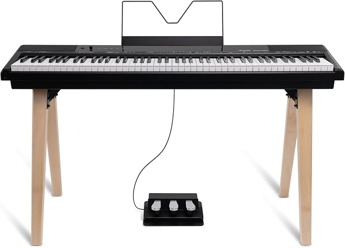 Alesis Recital Home Digital Piano with 88 Hammer Action Weighted Keys, Stand, Pedals and Lessons, Black