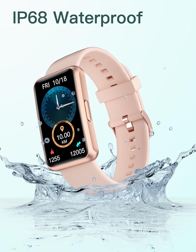 HUAKUA Fitness Tracker No Bluetooth No APP No Phone Needed, Fitness Watch for Men Women Parents IP68 Waterproof with Full Touch Screen Steps Calories Counter Sleep Tracker Alarm Clocks (Pink)