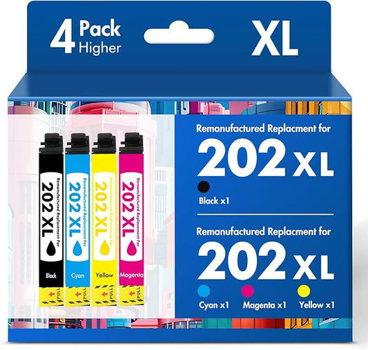 202XL 202 Ink Cartridges Multipack Remanufactured Replacement for Epson 202 XL Ink Cartridges for Epson Printer Workforce WF-2860 WF 2860 Expression Home XP-5100 (Black Cyan Magenta Yellow,4 Pack)