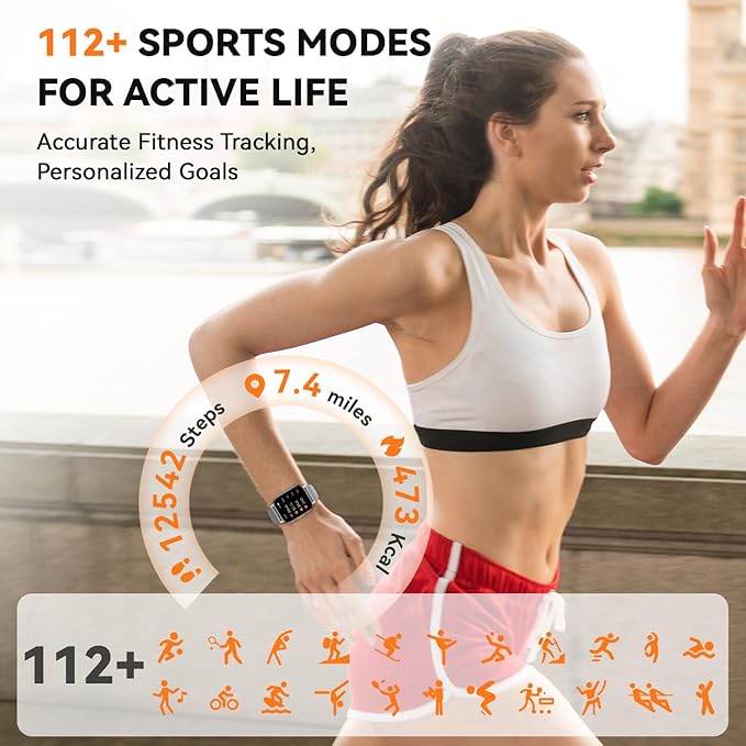 Smart Watch for Women (3 Bands), 1.85'' HD Fitness Tracker with Bluetooth Calls, IPX8 Waterproof Smartwatch for Android iPhone, 112+ Sport Modes, Heart Rate & Sleep Monitor, Silver