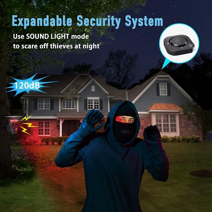 Driveway Alarm Systems Weatherproof Outdoor Motion Detector & Sensor with120dB Siren, Sound and Light Alert Systems Makes it Easy to Monitor & Protect Outdoor/Indoor Property(2R2S)