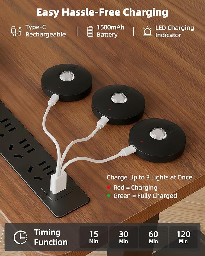 Rechargeable Puck Lights (6Pcs) with Remote, 1500mAh Battery, Dimmer & Timer, Wireless Led Stick on Lights for Bedroom, Kitchen