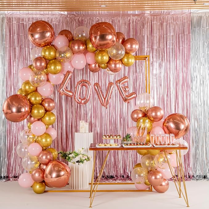 Restaurantware-Balloonify Balloon Garland Set, 1 Party Decoration Kit - 135 Balloons, With Chain, Pink & Gold Latex Balloon Arch Kit, Includes Glue Dots