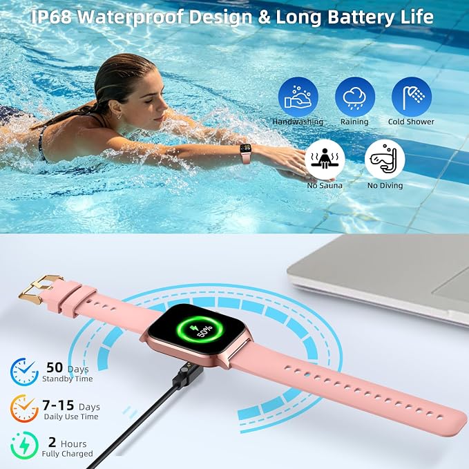 Smart Watch for Women Fitness Tracker: 1.85" Smartwatch for Android Phones iPhone Compatible Samsung Bluetooth Call Answer/Make Womens Watches Activity Heart Rate/Sleep/SpO2 Monitor IP68 Waterproof