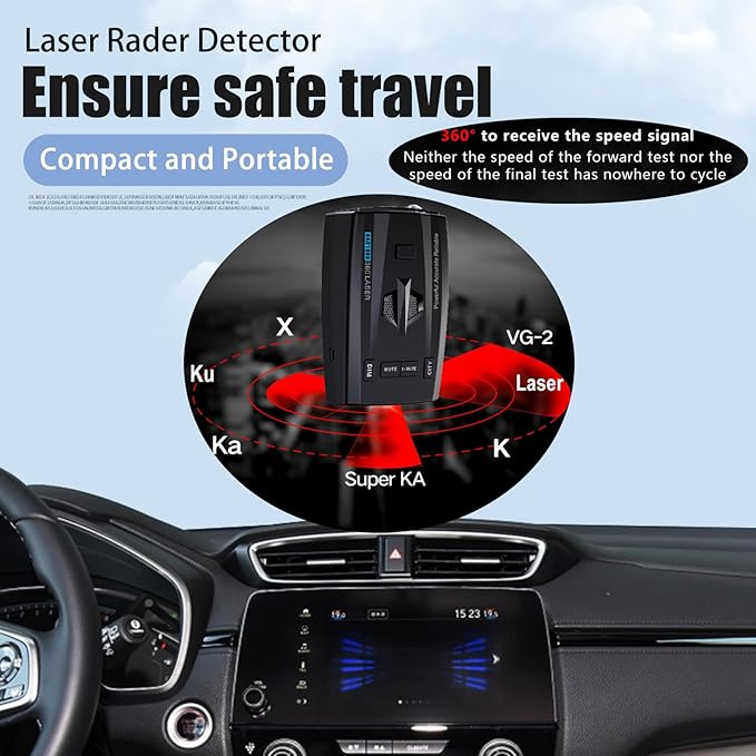 RAD1000 Laser/Radar Detector for Cars with Suction Cup Mount - X/K/Ka/KU/ST/CT Band & Laser Detection, Long Range Detection, VG-2 Immune, Mute Memory, Led Display, Multi-Mode, Great Gifts
