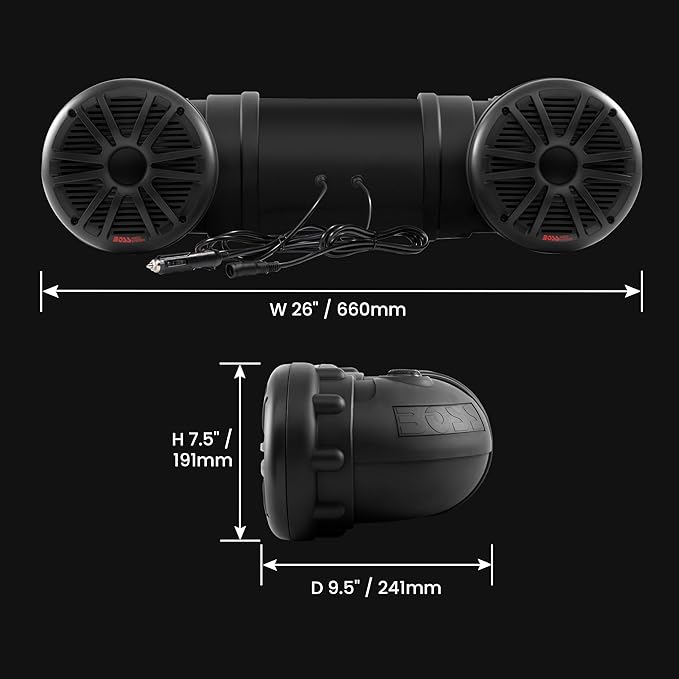 BOSS Audio Systems ATV25B ATV UTV Sound System - 6.5 Inch Speakers, 1.5 Inch Tweeters, Full Range, IPX5 Weatherproof, Bluetooth Remote, Built-in Amplifier, Golf Cart Compatible