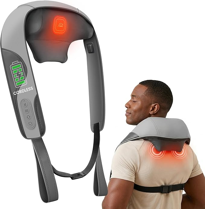 Snailax Cordless Neck Massager - 2026 upgraded Shoulder Massager with Graphene Heat, Rechargeable 4D Shiatsu Deep Tissue Back Massager for Pain Relief, Portable Massage Pillow for Office, Gift for Dad