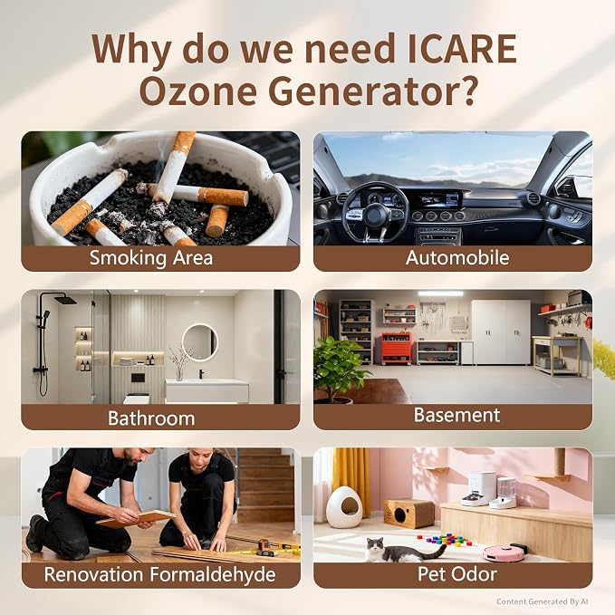 Ozone Generator 60,000mg/h, High Capacity Ozone Machine with 120 Min Timer & Cycle Mode, Ozone Odor Eliminator for Home, Car, Pet, Smoke, Industrial, Air Purifier for Large Spaces (3200 Sq.Ft)