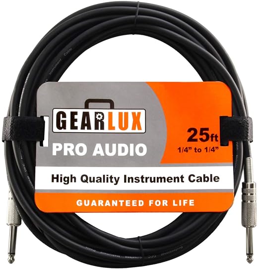 Gearlux Instrument Cable/Guitar Cable, 1/4 Inch, Straight to Straight, Black, 25 Feet - 10 Pack