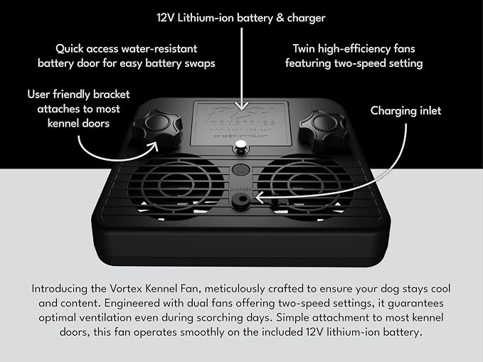 Push Industries 901.901 Vortex Kennel & Crate Fan Powered by 120V or Inc. Rechargable Battery - Multi Speed (Standard - 2 Pack)